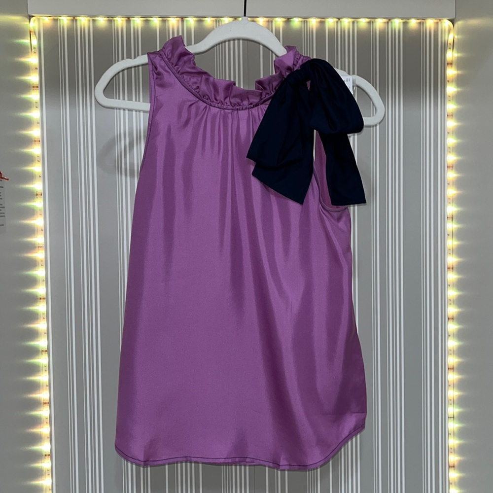 J.Crew Collection Purple blouse with dark blue ribbon. Size XS.